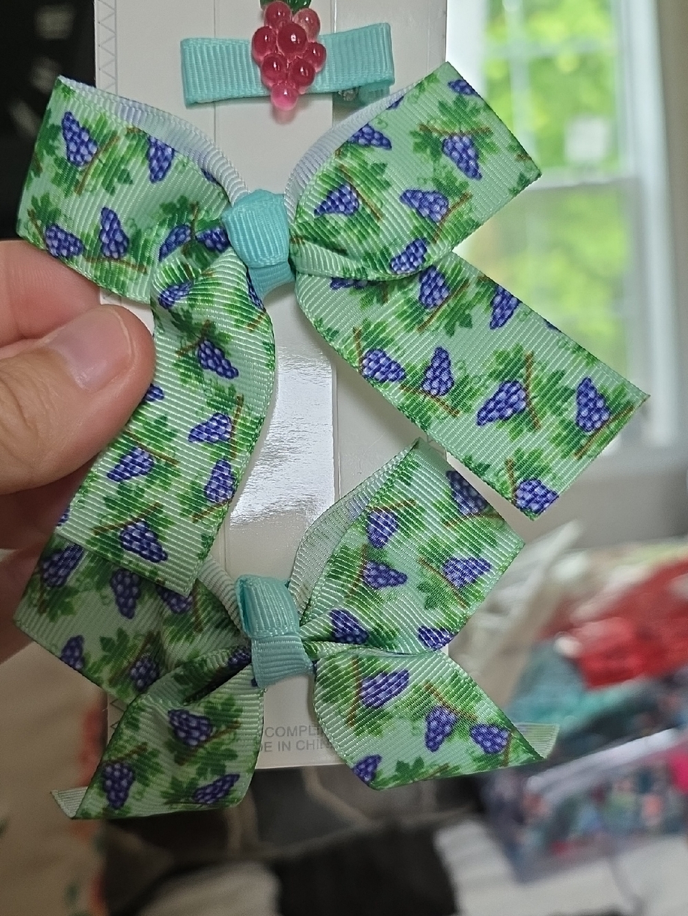 Girls' Mint Green Grape Print Hair Bows - Kids Accessories